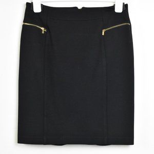 CALVIN KLEIN Skirt 6 Black Faux Gold Zip Pockets Lined Back Zip Rayon Blend